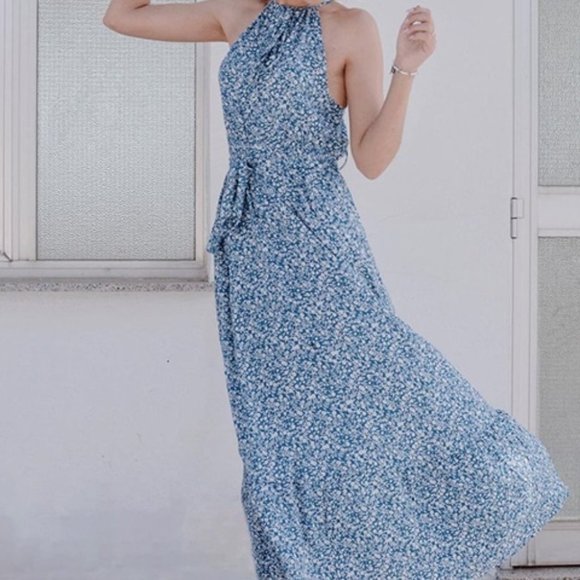 Ditsy Floral Belted Halter Dress - Picture 2 of 7